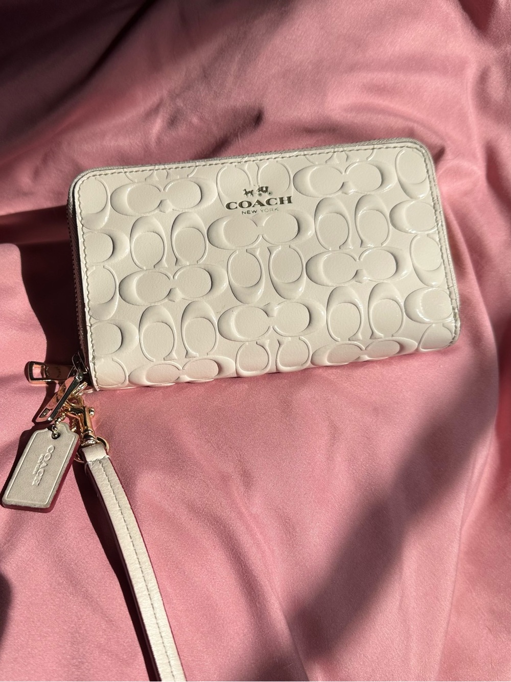 Coach Chalk Embossed Signature Leather Double Zip Wristlet Wallet White - Picture 2 of 10